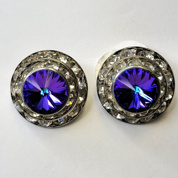 Purple Stud Clip On Earrings, Vintage Style Swaroski Crystal 20mm ClipOn Earring - Picture 1 of 3